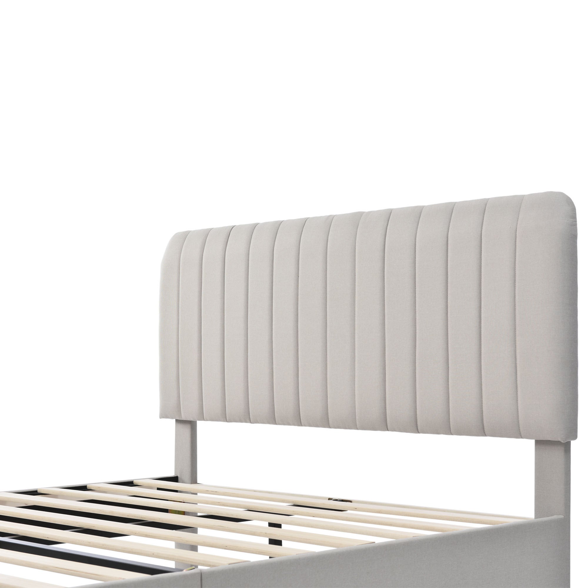 Lit Double Rembourré 140x200cm, Cadre de Lit Tapissé avec Sommier à Lattes et Tête de Lit à Dossier, Pour Ado/Chambre Amis, Gris (Sans Matelas) - 5
