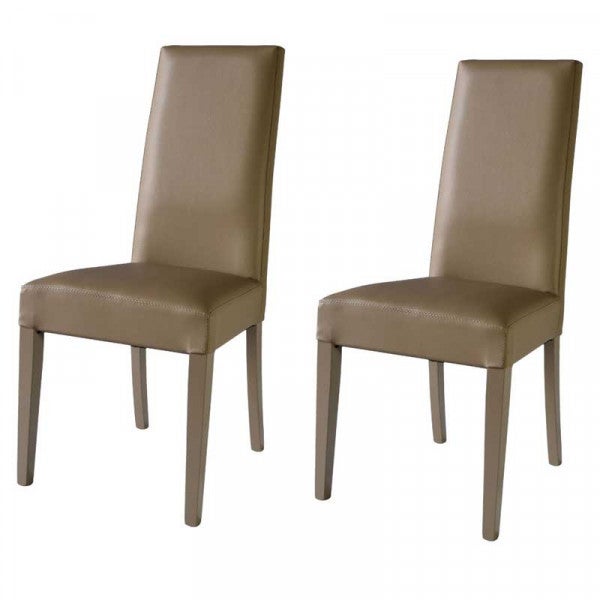 Chaise Design Loris En Bois Naturel - Assise Rembourrée Similicuir Taupe, Style Classique, Livrée Assemblée