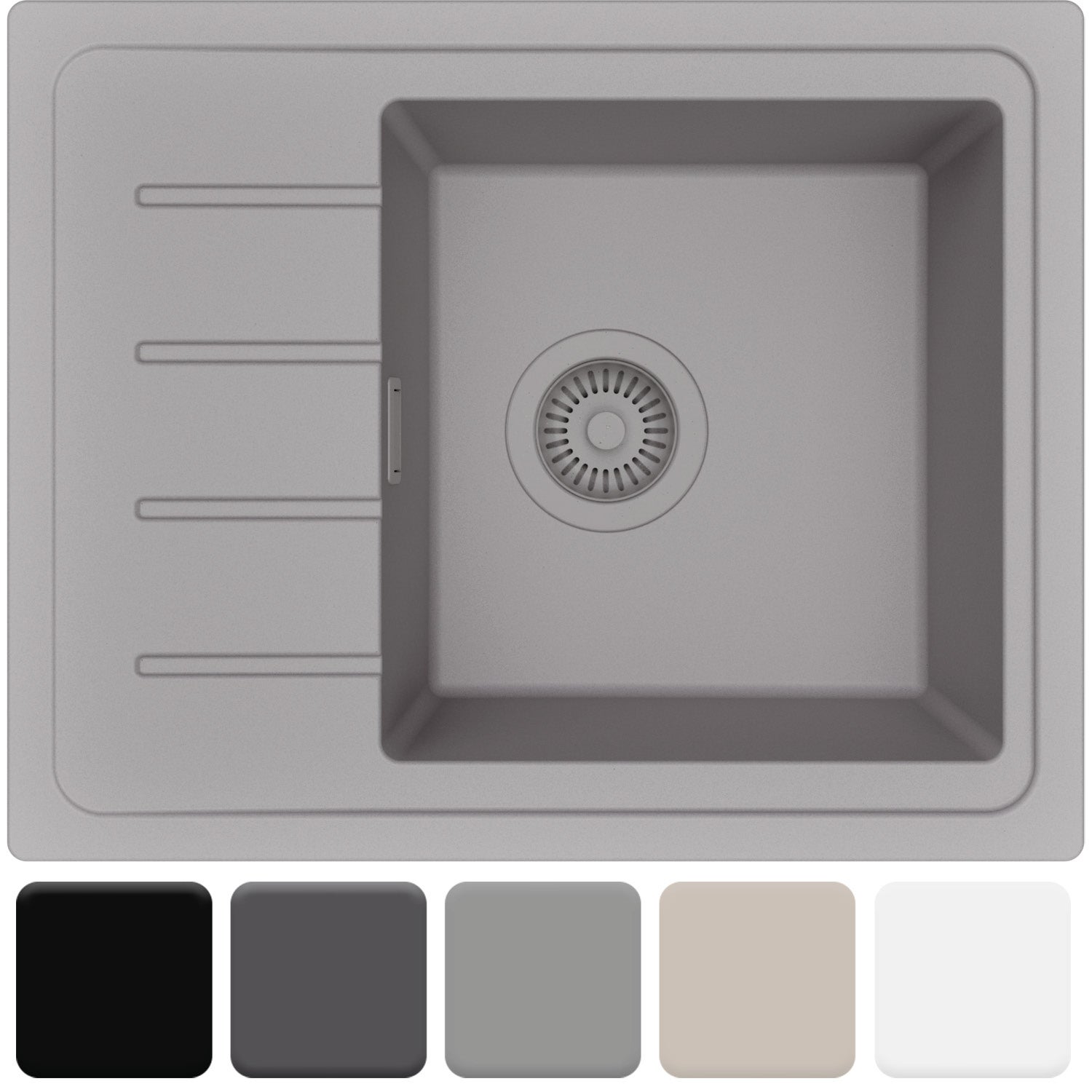 Zlewozmywak 55x44cm, do szafki od 45cm + Syfon - Ametyst Szary STONESTYLE