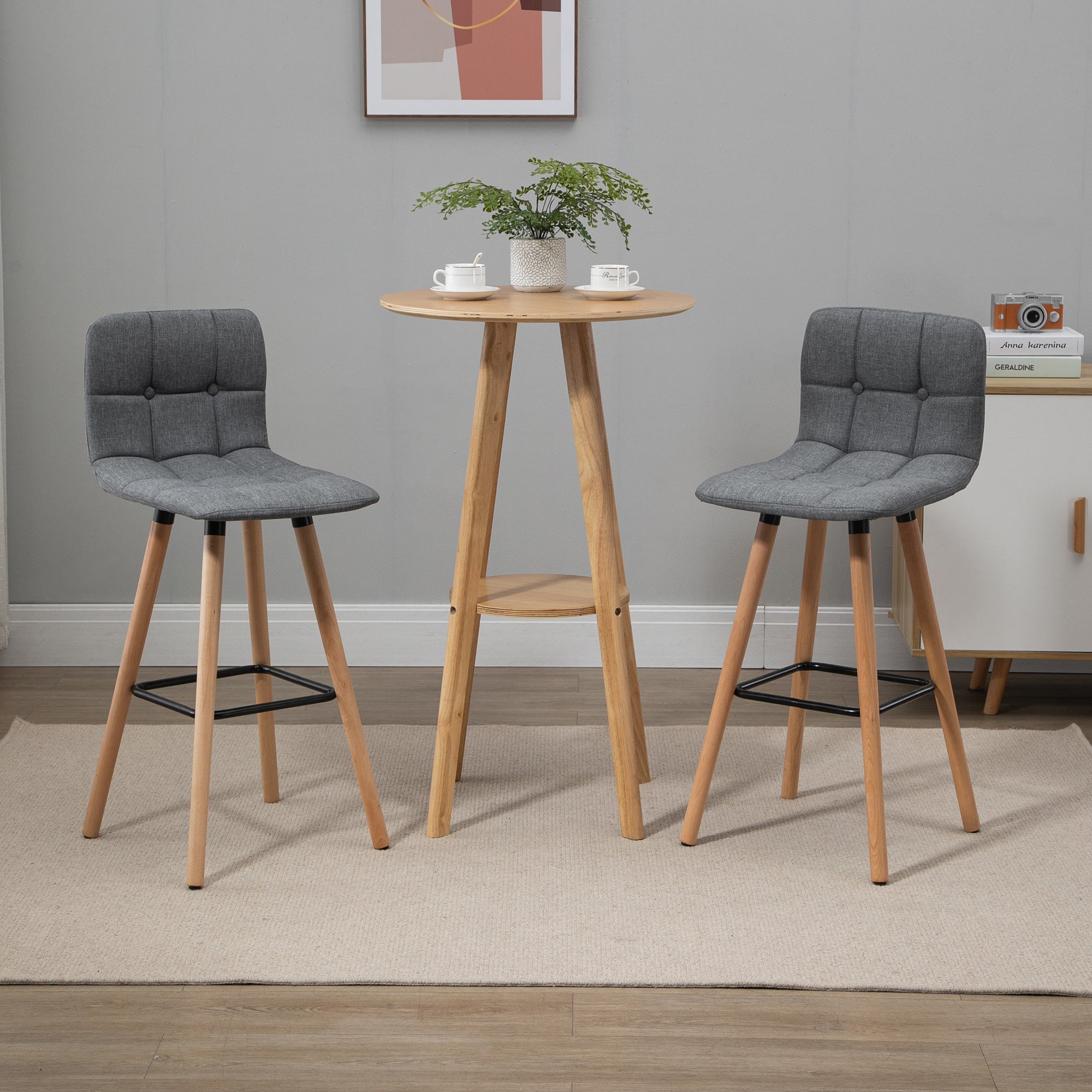 Homcom Taburetes De Bar Lino Sintético, Madera De Caucho 41.5X47x97.5 Cm 835-530 Gris , Leroy Merlin