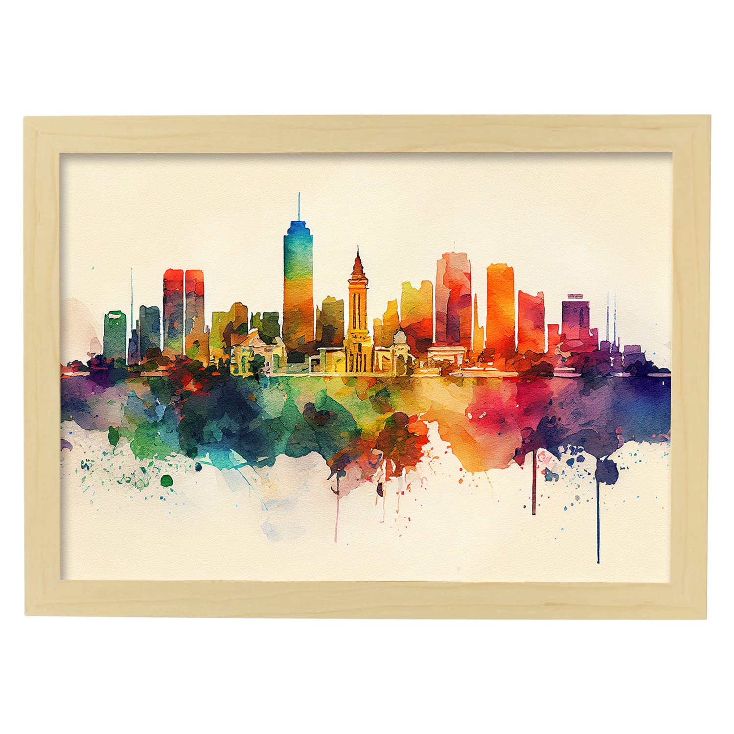 Nacnic poster de manila en estilo acuarela ilustraciones a todo color de ciudades y monumentos del mundo y modelo 2 a3 con marco color madera