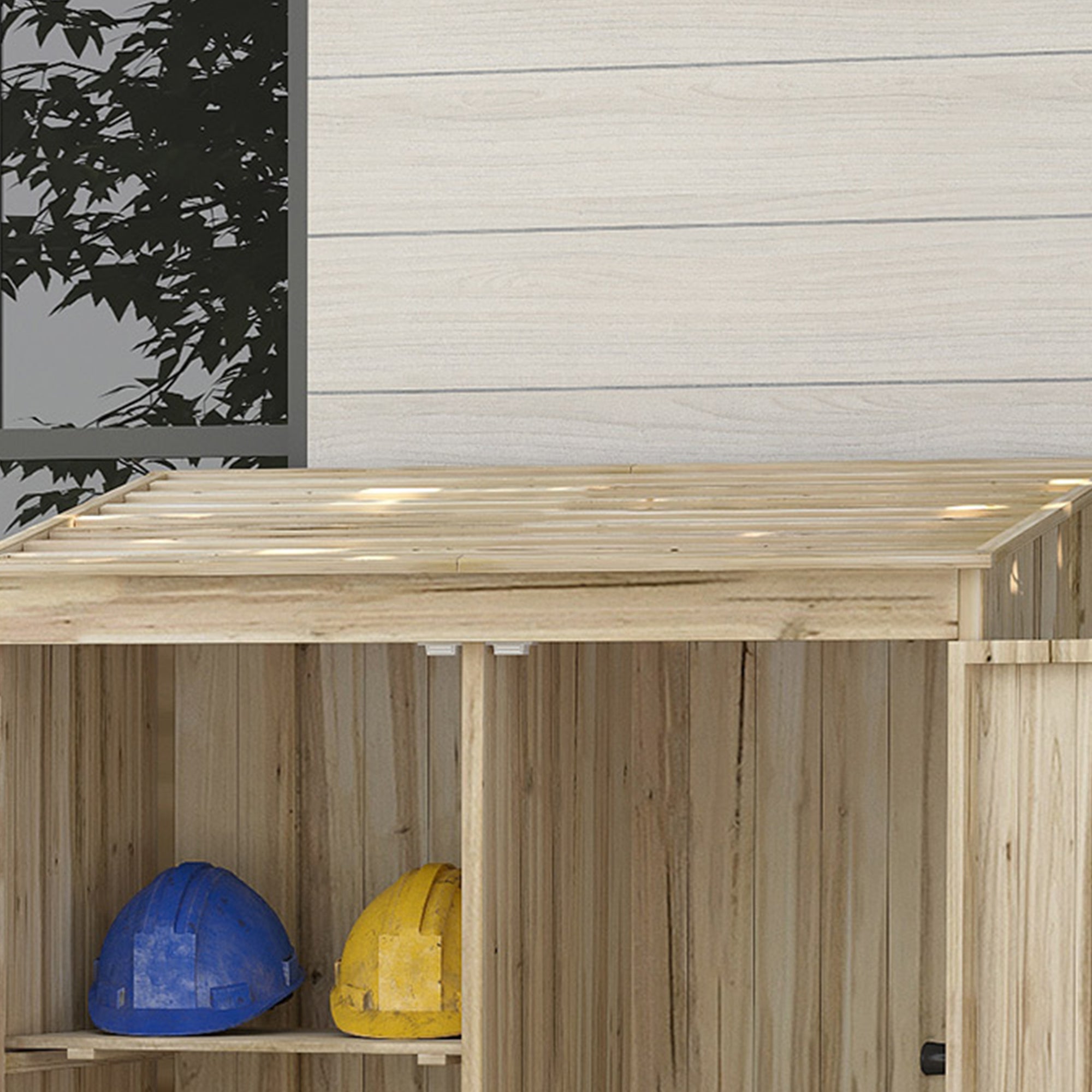 Outsunny Casetta da Giardino in Legno di Abete con 2 Porte e Ripiani, 120x57x183cm, Naturale - 8