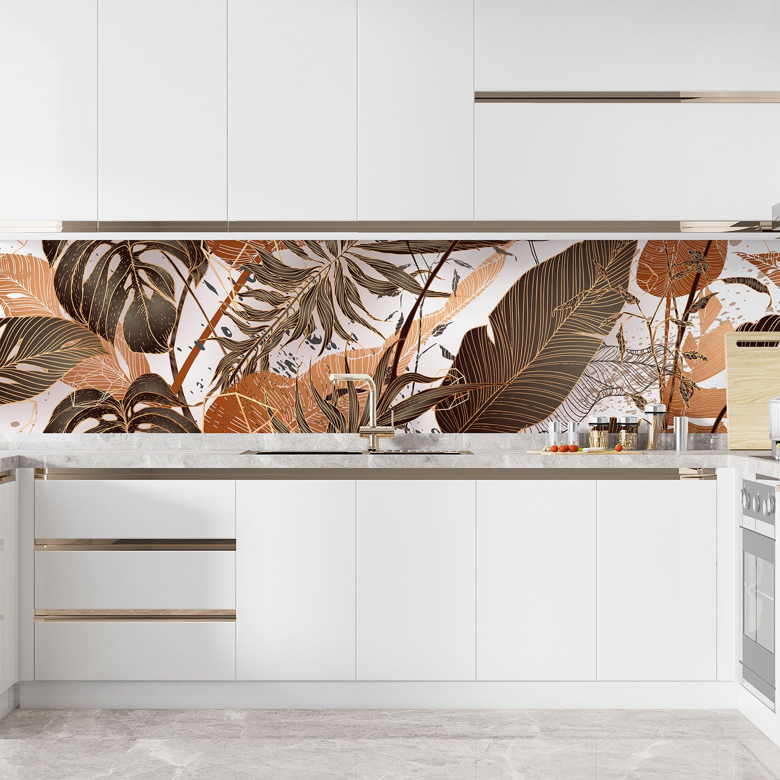 Crédence adhésive sticker décoratif pour cuisine - Feuilles tropicales - Adhésif MAT - 50x200 cm - 3