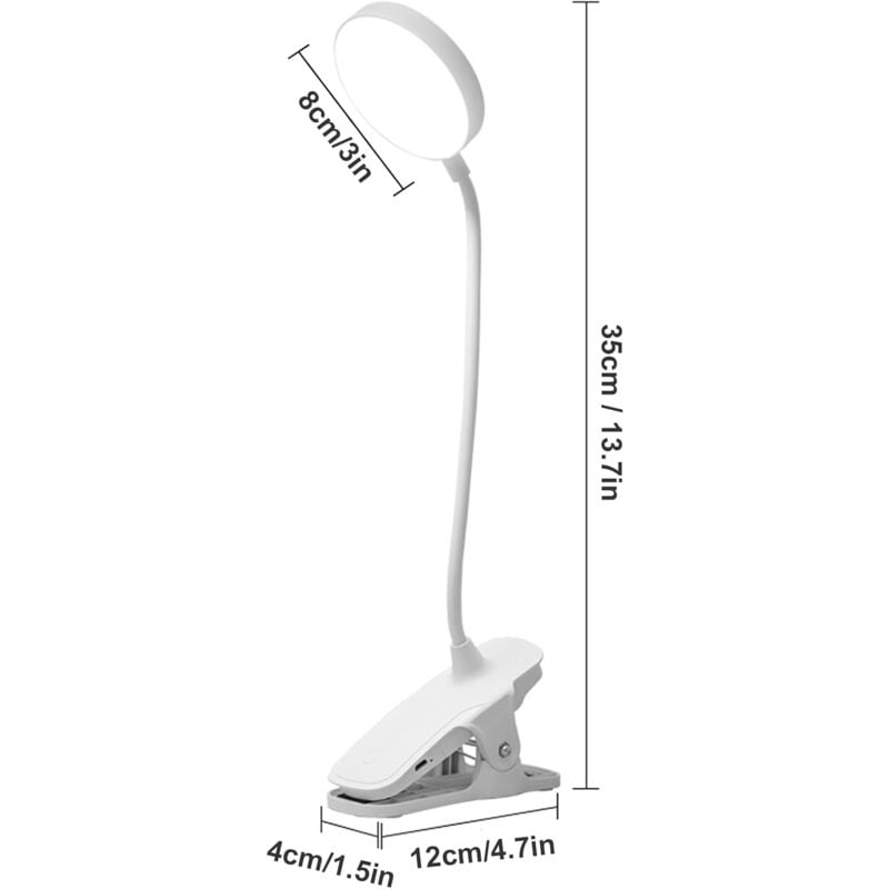 Lampada da tavolo LED con orologio, lampada da scrivania, lampada da comodino, lampada da lettura flessibile, lampada da tavolo, dimmerabile, calendario sveglia, termometro, 6,5W 260lm bianco caldobia