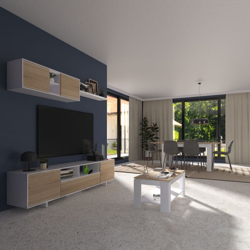 Mesa de centro elevatória Lya Blanco Artik (Blanco Mate) - Roble Canadian 102 x 54 x cm - 4