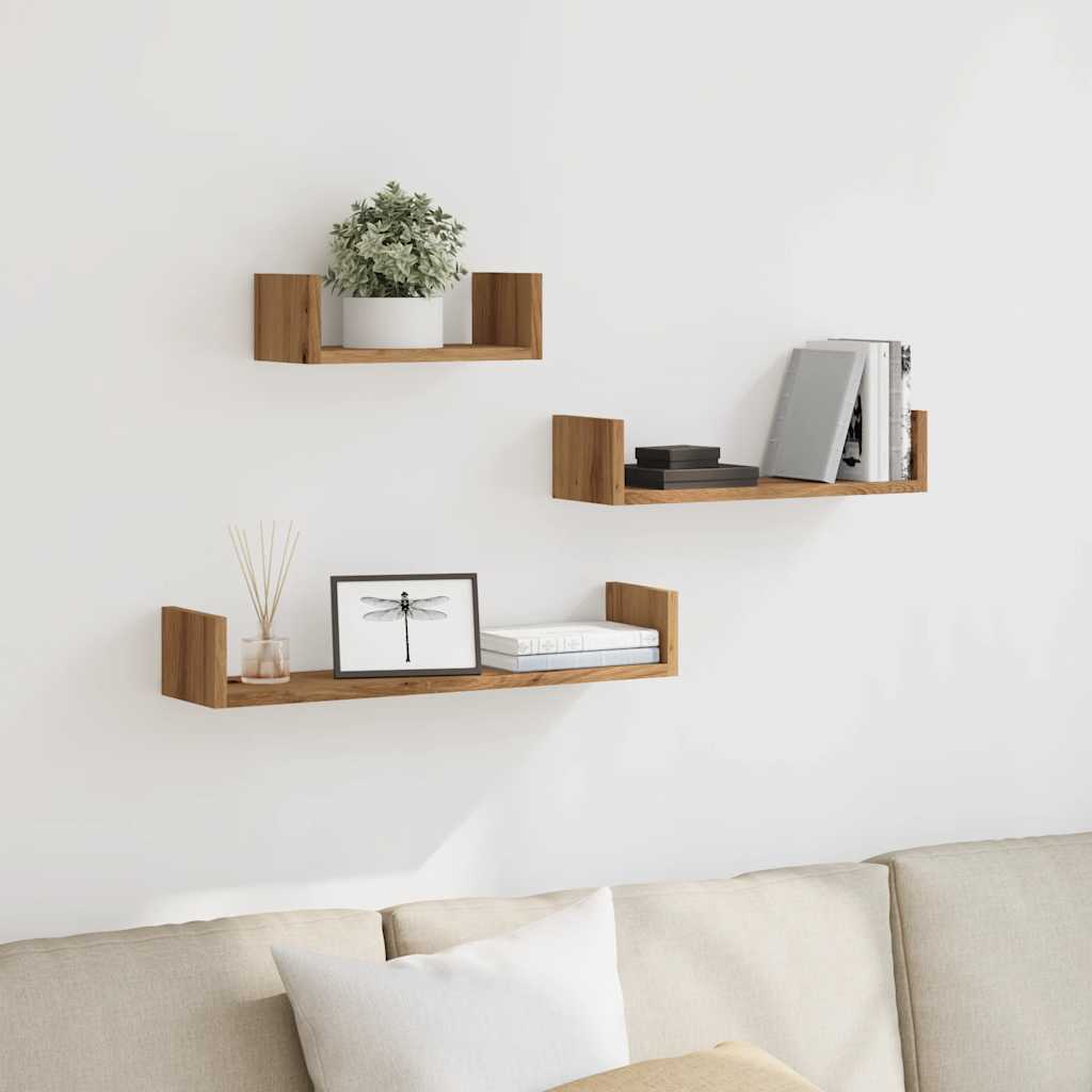 3 pcs Étagères murales | Étagère flottante | Étagère suspendue chêne artisanal bois d'ingénierie CFW859723 - 3