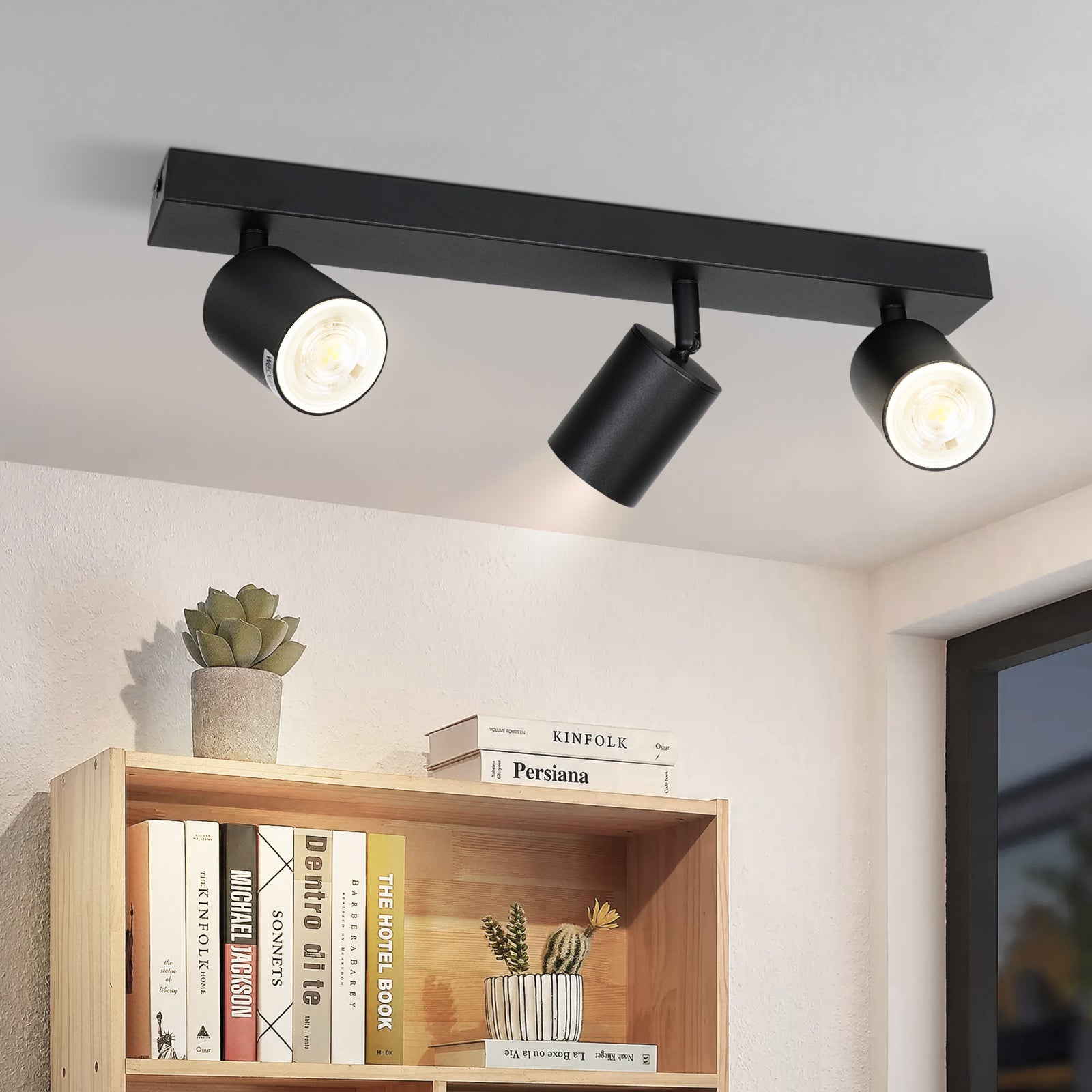 Nettlife Reflektorowa sufitowy 3-punktowy GU10, obrotowy 350°, czarny, Nowoczesna lampa przemysłowa