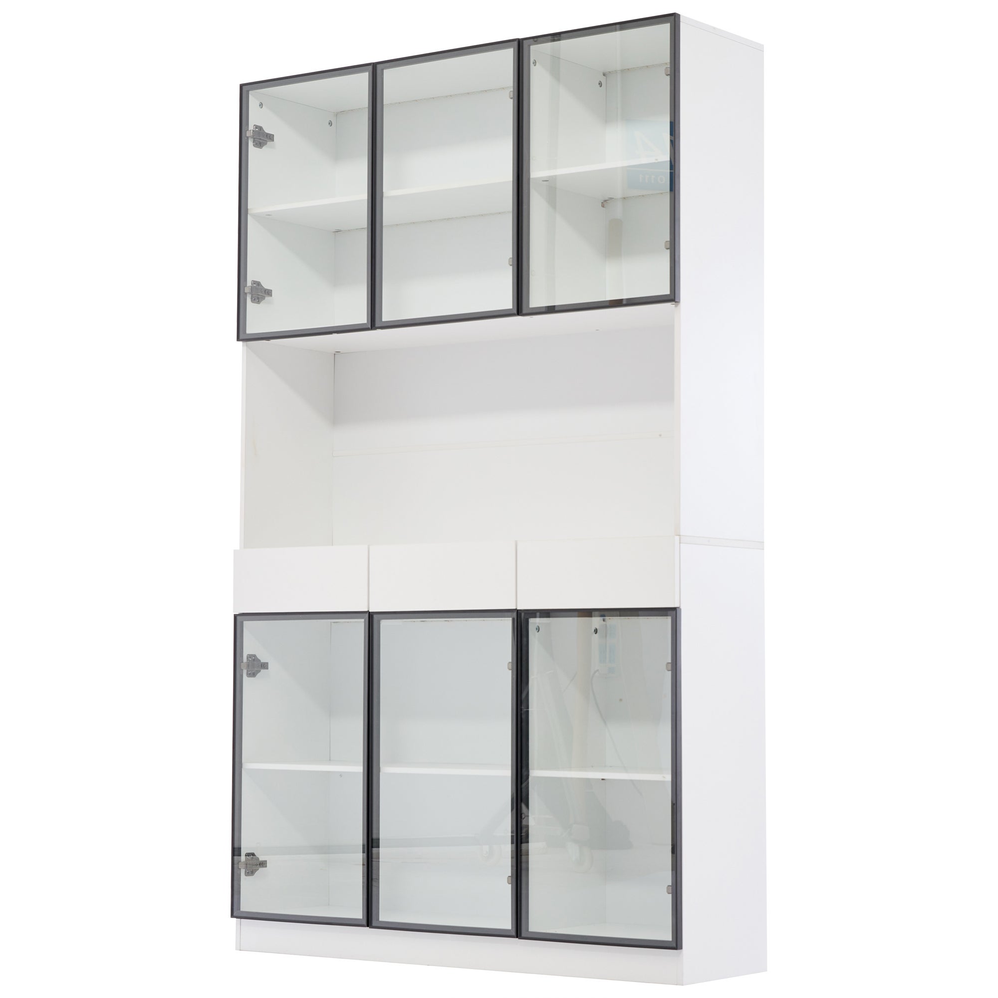 Vitrine d'exposition，Éclairage LED，Bibliothèque de rangement，Pour collection et salon，240 x 200 x 36 cm，Blanc - 6