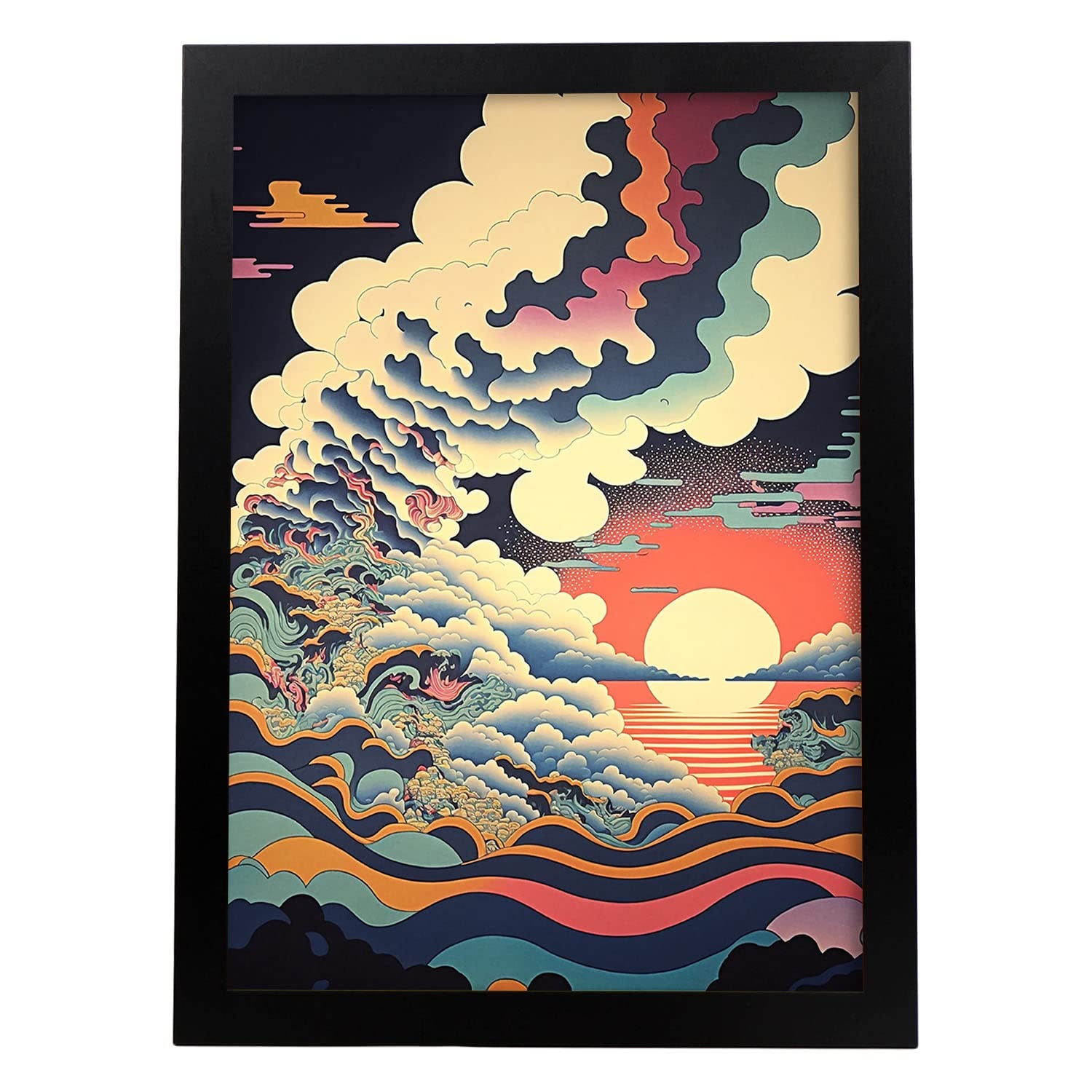 Poster japonais d'ondes abstraites - Parfait pour une déco épurée inspirée du Hamonshū de Mori Yūzan