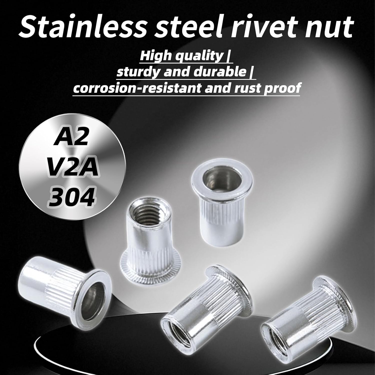 50 Pièces M8 Écrous à Sertir Filetés, Rivets Inserts Filetés en Acier Inoxydable à Tête Plate, Écrous à Riveter Aveugles pour Fixations en Métal - 4