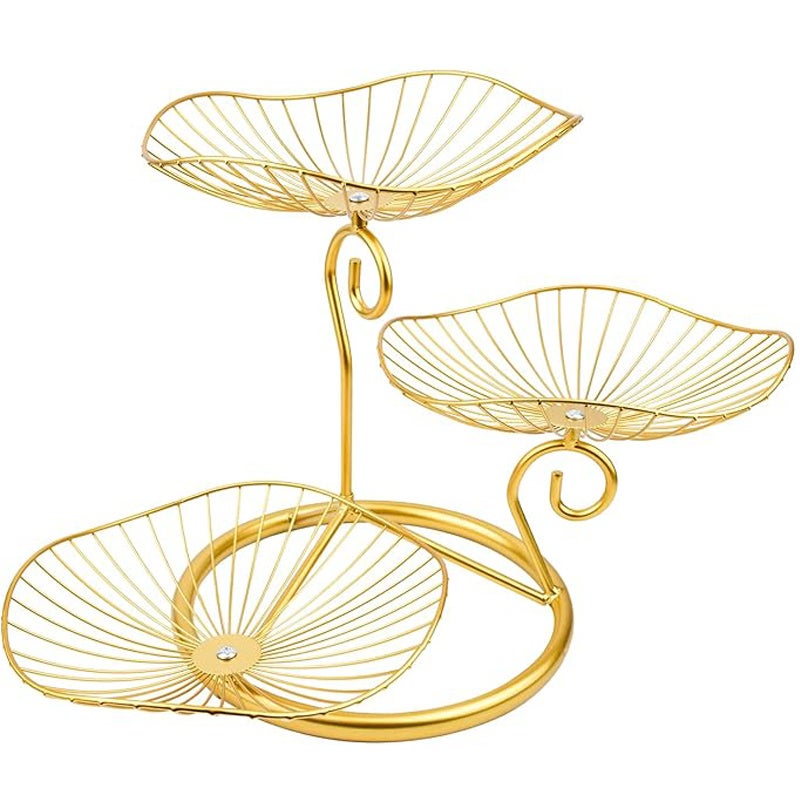 3-poziomowy metalowy kosz na owoce, dekoracyjna misa na owoce, nowoczesny stojak na owoce na blat kuchenny, złoty