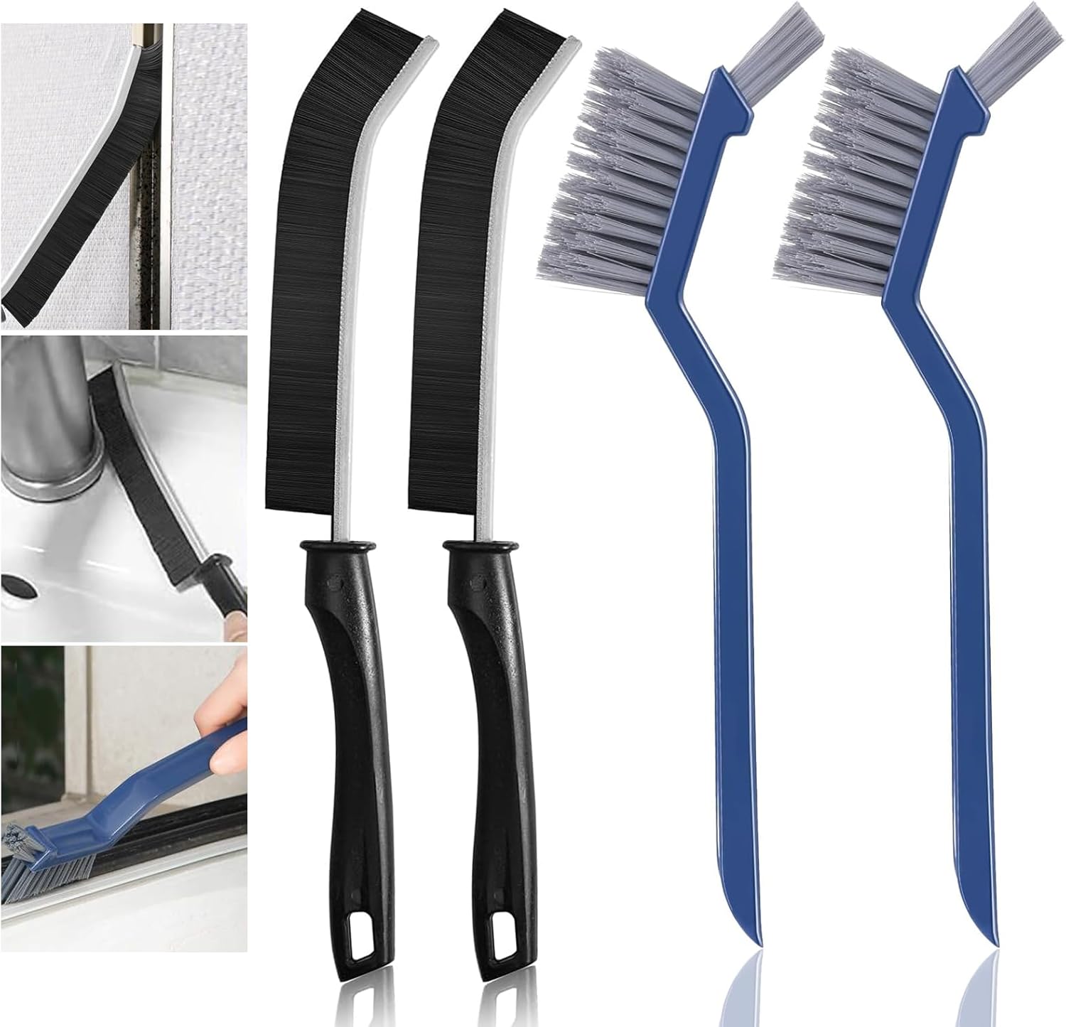 Set Di 4 Spazzole Per Pulizia Multifunzionali - Per Bagno, Fughe, Piastrelle, Cucina E Casa - Con Manico Lungo E Setole Dure
