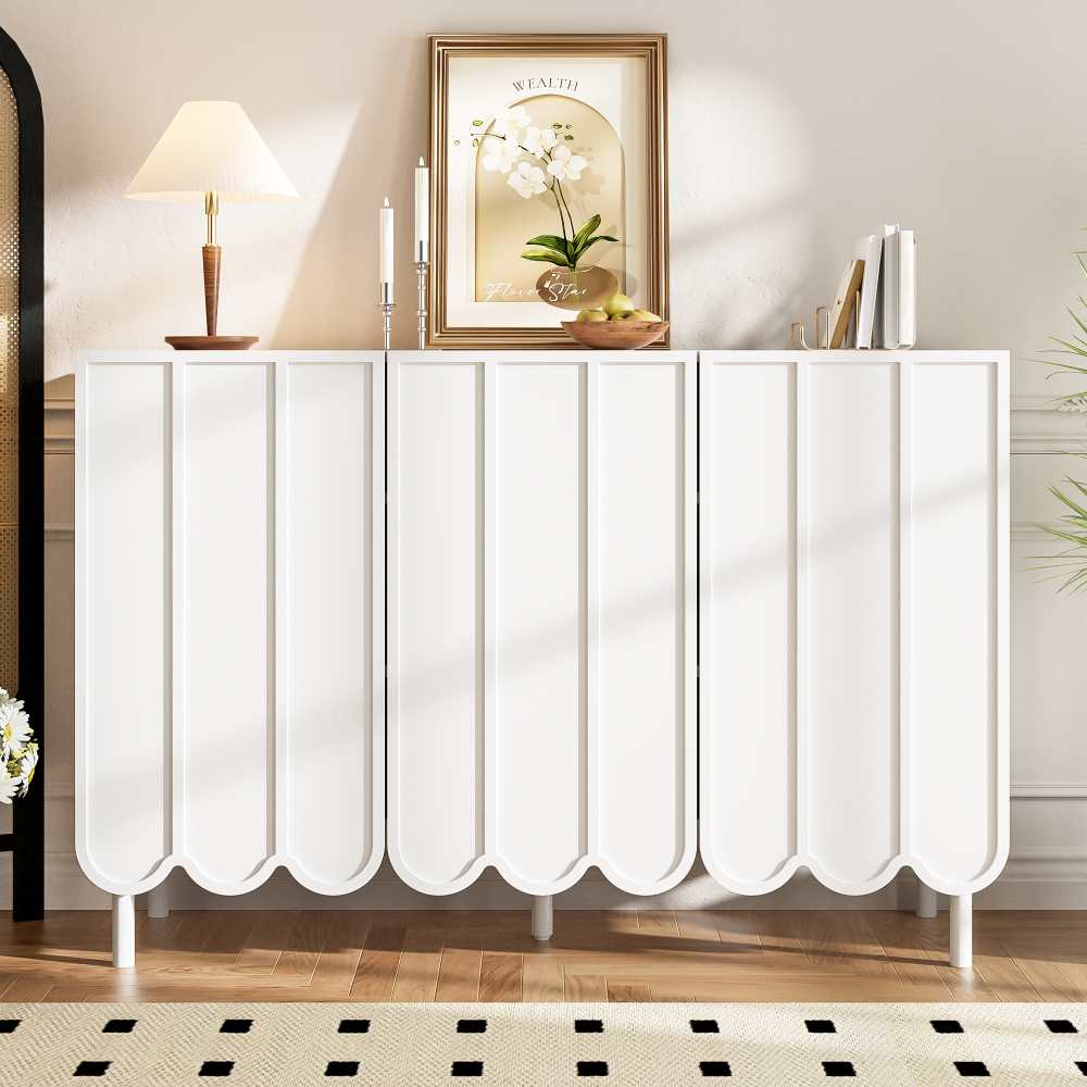 Buffet bas, commode 2 portes - étagères réglables - poignées en métal