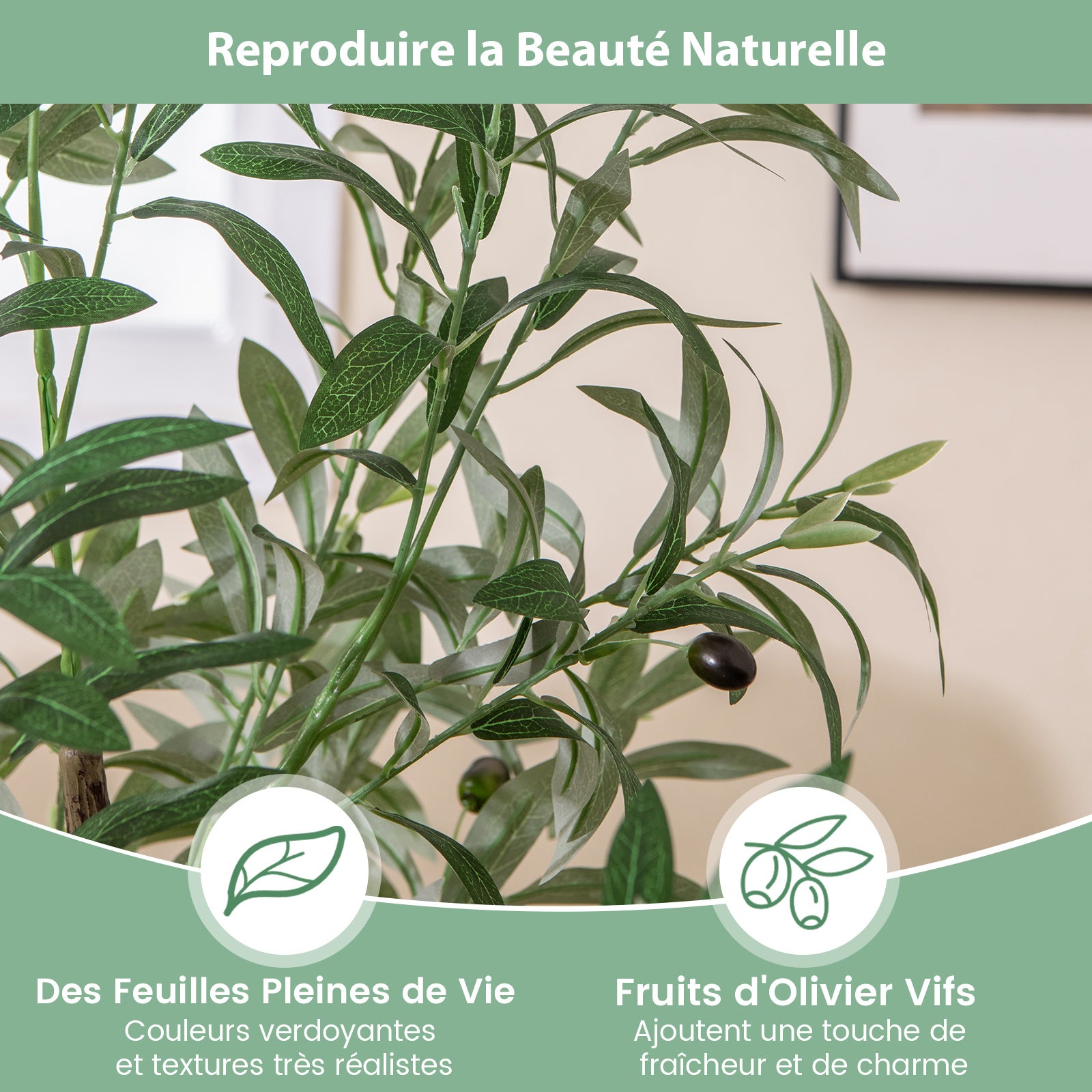 Arbre Artificiel d'olive de 130 cm en Pot, Fausses Plantes avec Fruits Réalistes Plantes Vertes, Décorations Plantes Modernes pour Maison Bureau - 5