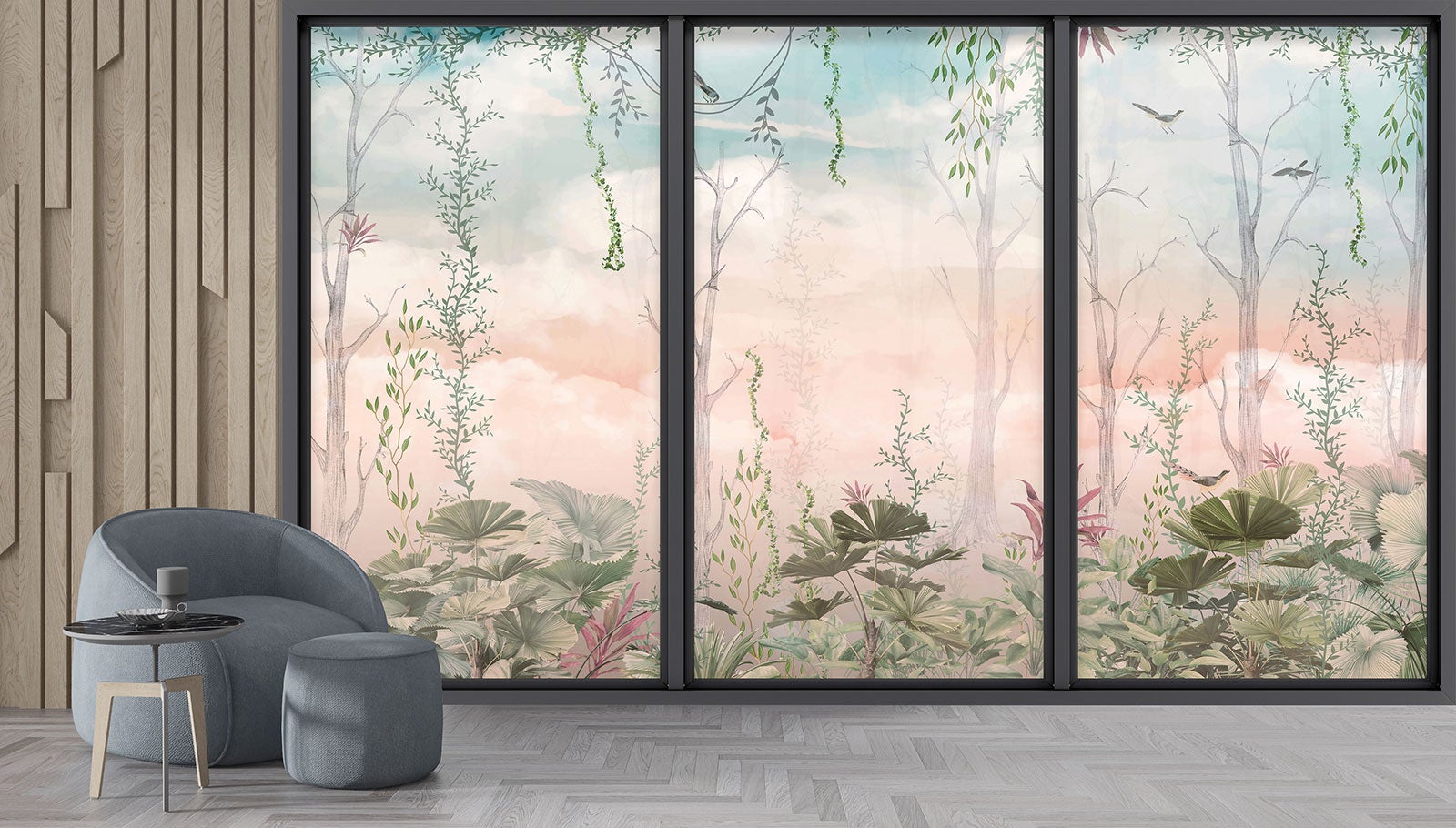 Papier peint panoramique intissé décoratif Trompe l'oeil baie vitrée - Forêt - L195 cm x H117 cm - 4