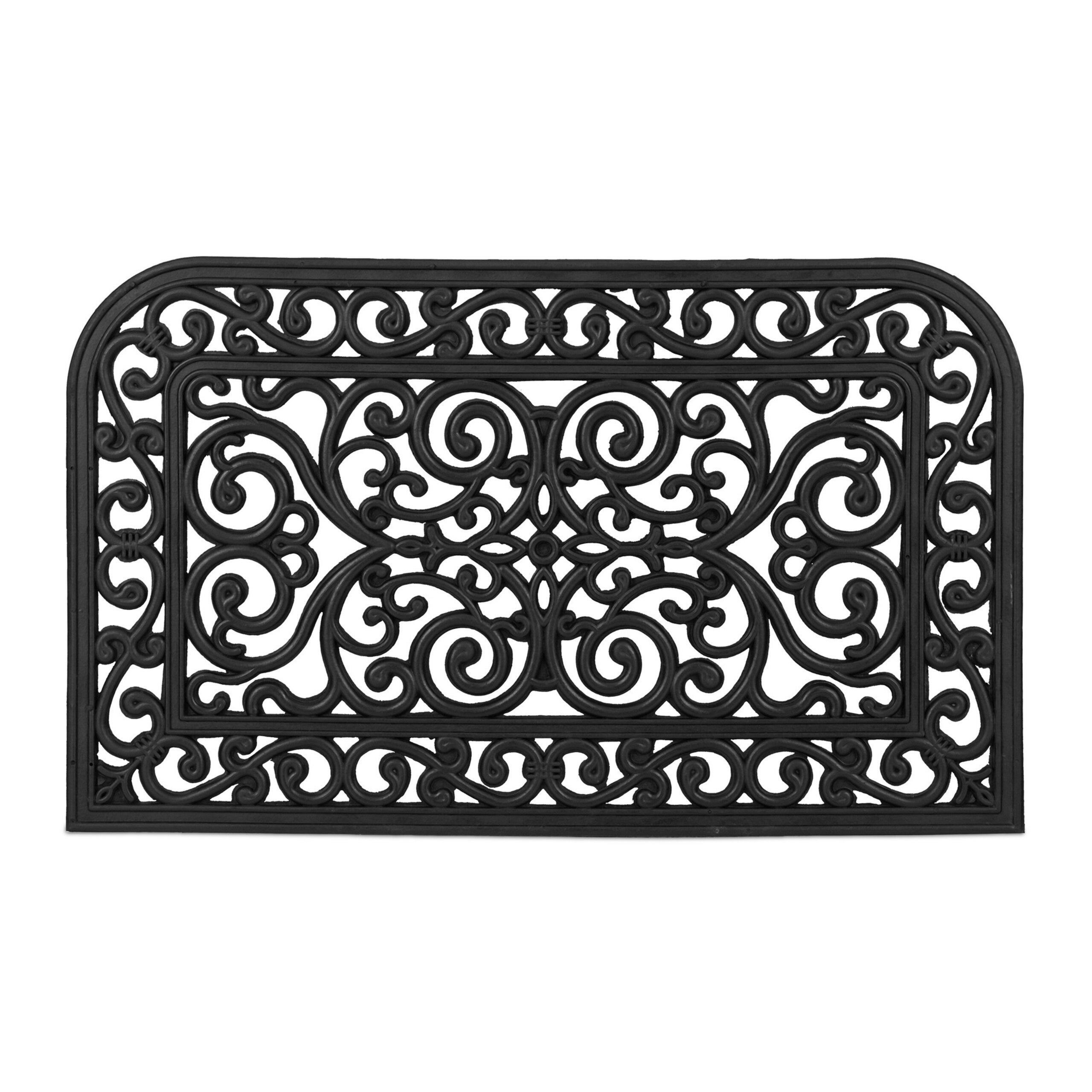 Paillasson caoutchouc, 45x75cm, antidérapant, résistant, caillebotis extérieur, tapis entrée, ornements, noir, Relaxdays - 8