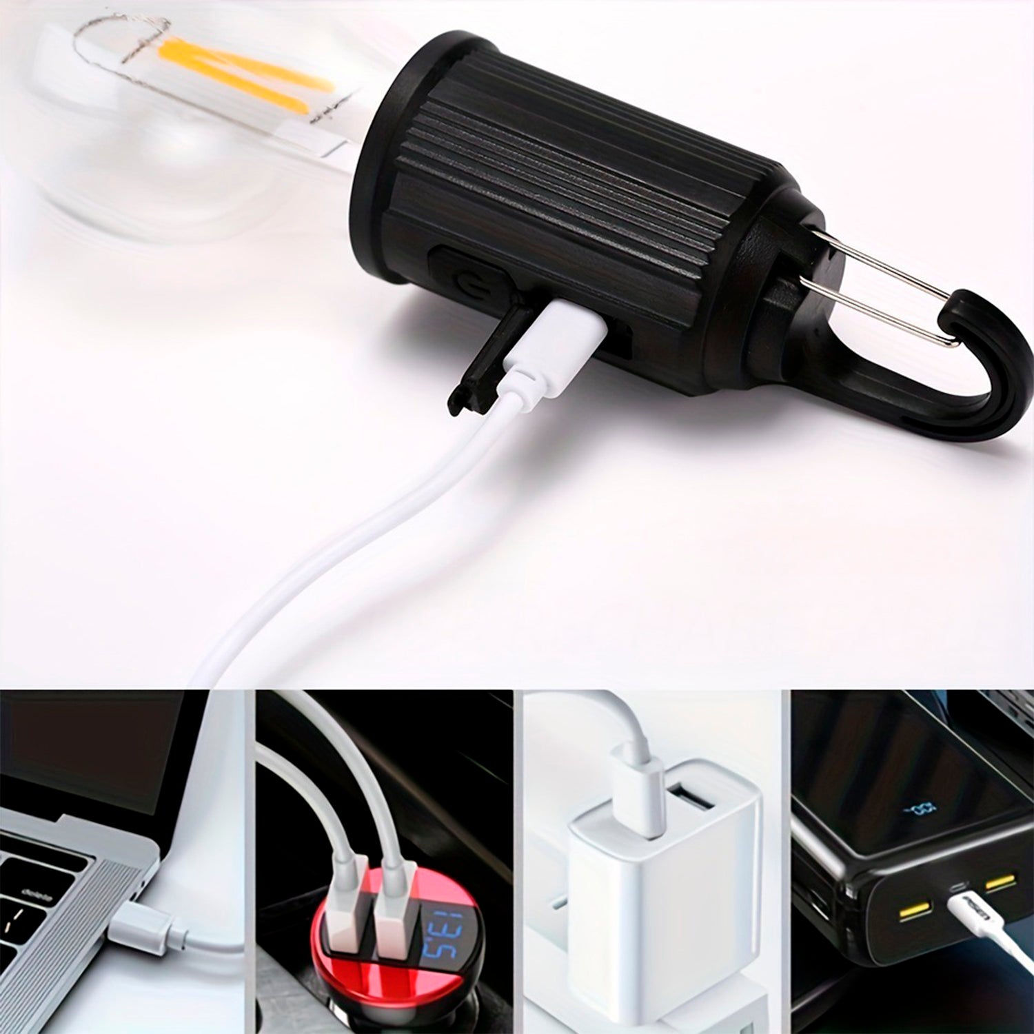 Lampadina LED T01 con carica solare e repellente per zanzare, con gancio per appendere, batteria ricaricabile da 400mAh, 5W. - 7