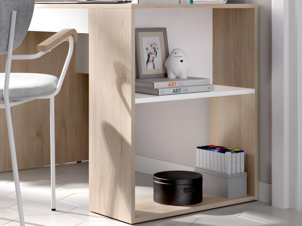 Bureau avec rangements INES - Coloris : Chêne et Blanc - 5