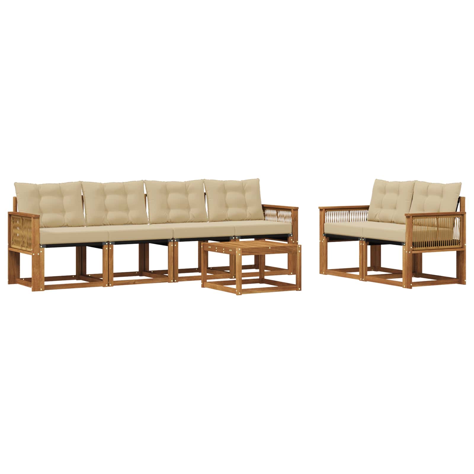 Ensemble de canapés d'extérieur, 7 pièces, naturel et beige, pour la terrasse - 2