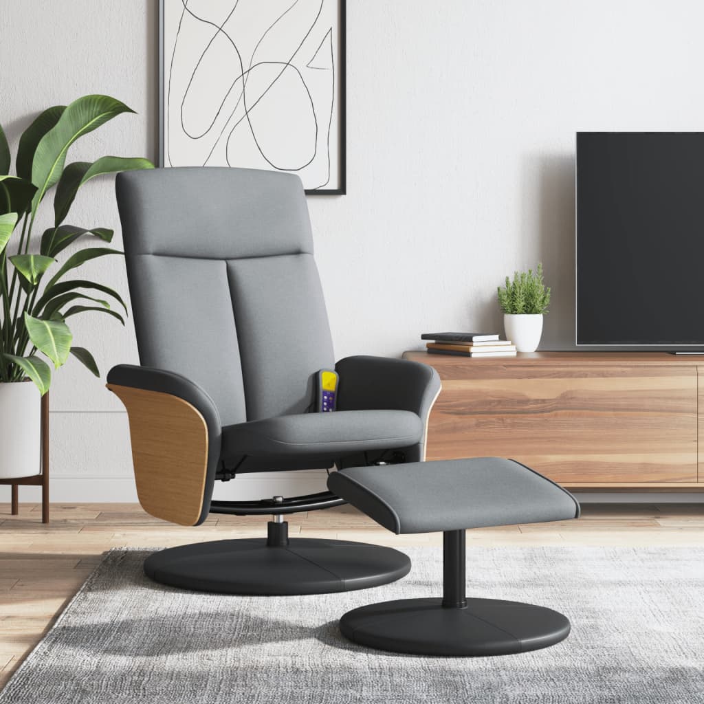 Fauteuil Inclinable Massage Avec Repose-Pied Similicuir Gris - Chaise Relaxation Pivotante 360° 6 Points Vibrations