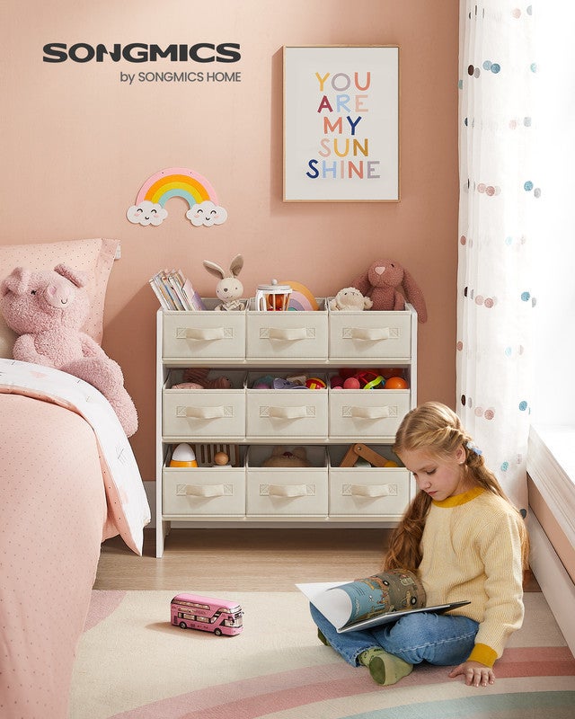 Étagère à Jouets pour Enfants, 9 Boîtes de Rangement en Tissu Non-tissé, Spacieuse, 29,5 x 62,5 x 60 cm, Blanc Nuage - 2