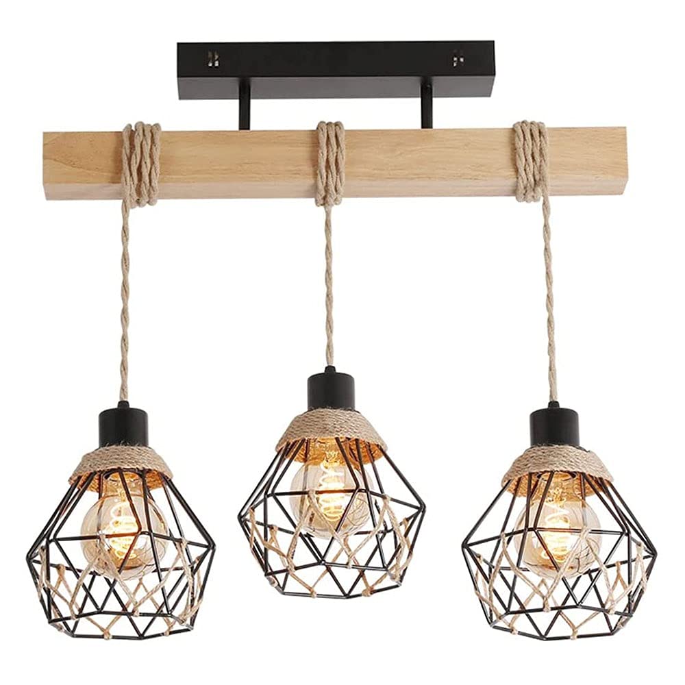 Lustre vintage, suspension à 3 têtes, plafonnier rustique, suspension en métal, éclairage d'îlot, hauteur réglable, 55 cm - 2