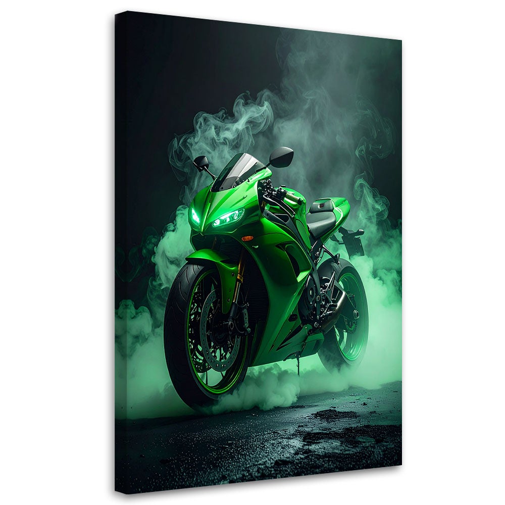Obraz nowoczesny do pokoju nastolatka, Zielony Motocykl Motor Ścigacz 30x45