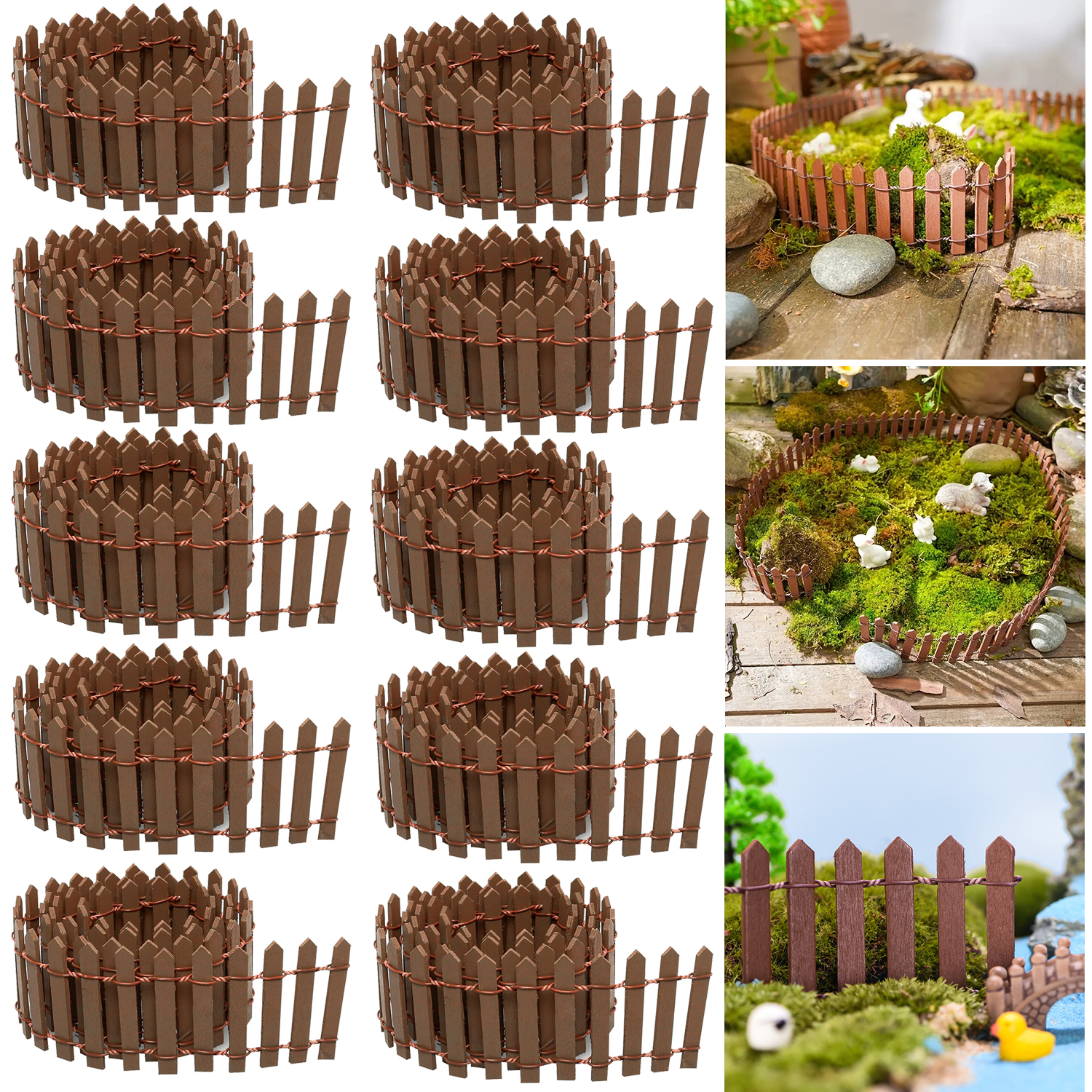 Mini ogrodzenie do bajkowego ogrodu, 90 cm x 5 cm, do mikrokrajobrazu, doniczek na sukulenty, akcesoria ozdobne, opakowanie 10 sztuk