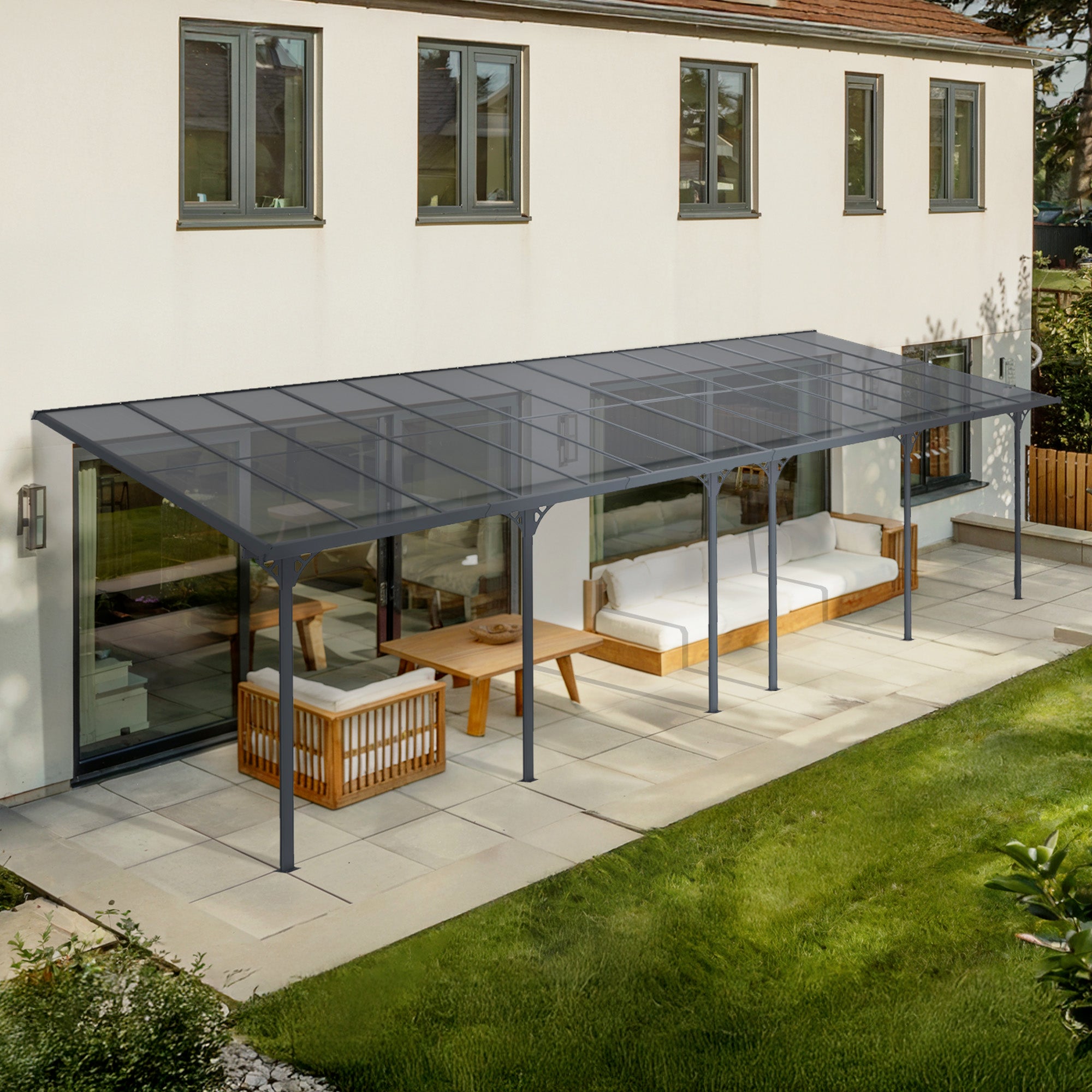 Dołączona pergola/wiata garażowa 27m² KLEO 900L300 aluminium Szary