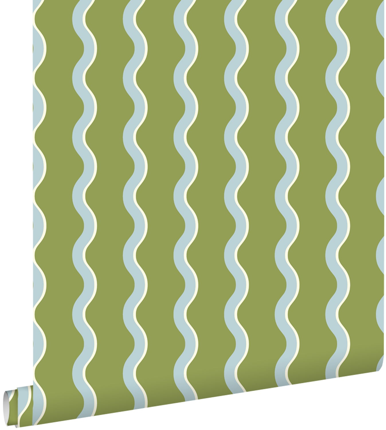 Tapeta faliste paski zielonymIniebieskim - 50 x 900 cm - ESTAHOME