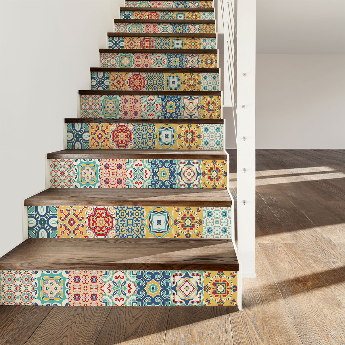 Vinilo escalera azulejos fionetina x 2 - adhesivo de pared - revestimiento sticker mural decorativo - 2tirasde15cmx105cm