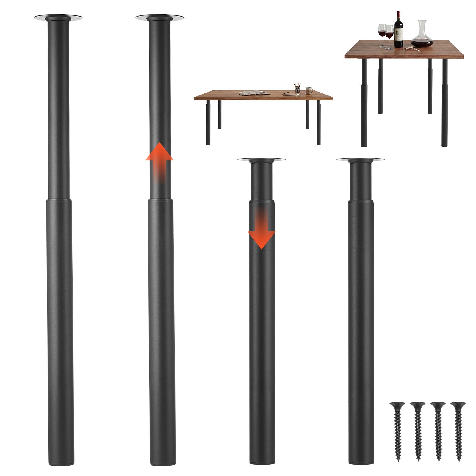 Picioare VEVOR de masă Reglabile în înălțime 710-1100 mm, Set de 4, Picioare de birou din oțel carbon, Căldură maximă 544 kg pentru birou