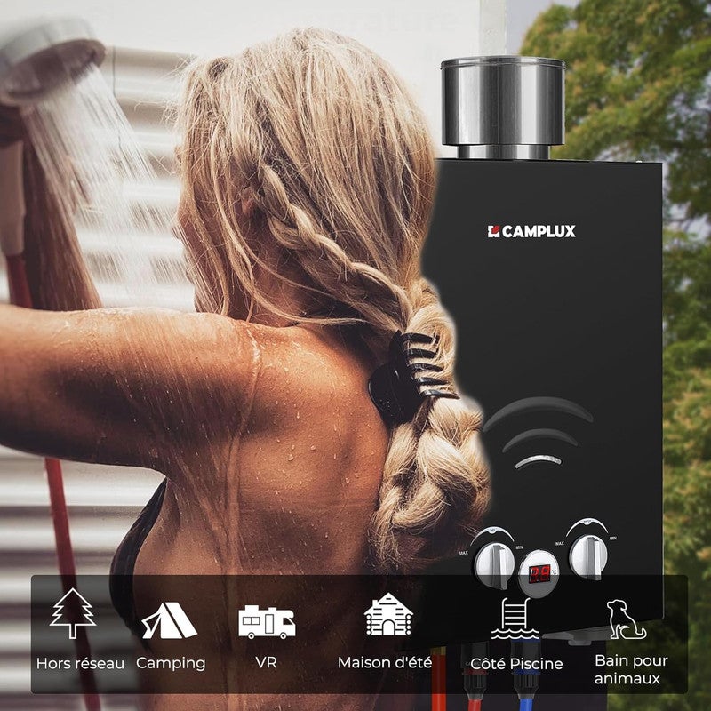 CAMPLUX BW158BC Chauffe-eau à Gaz de 6L/min Avec Housse de pluie, Chauffe-eau instantanés Noir 11KW au gaz propane/butane 30/37mbar - 5