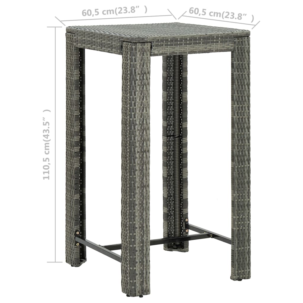Maison Exclusive - Tavolo da Bar da Giardino Grigio 60,5x60,5x110,5 cm Polyrattan - 6