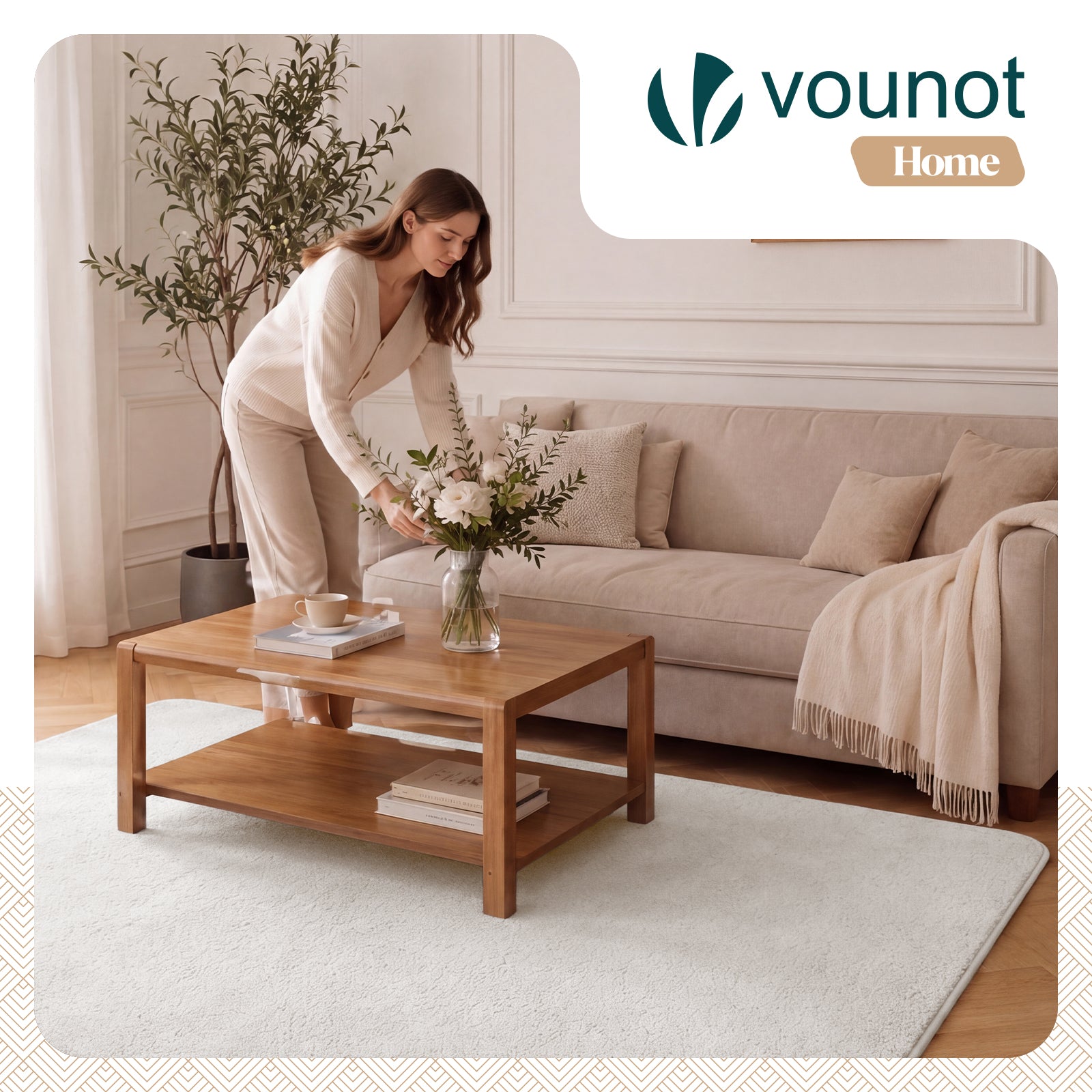 VOUNOT® Alfombra Moderna para Salón 140x200 cm, Crema - 2