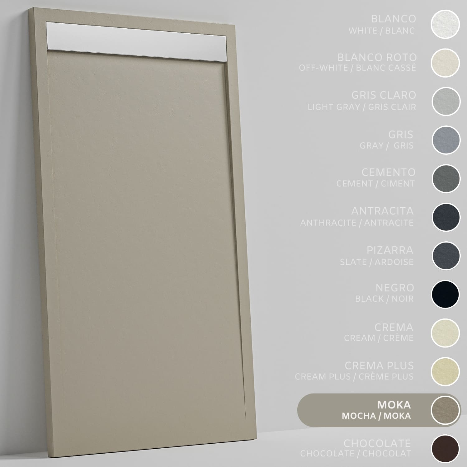 SOULHOME Brodzik prysznicowy– Żywica– Gel Coat– Gładka/Kamienna tekstura – Antypoślizgowy – Moka- 180x90- Niski 3cm– Ruszt INOX