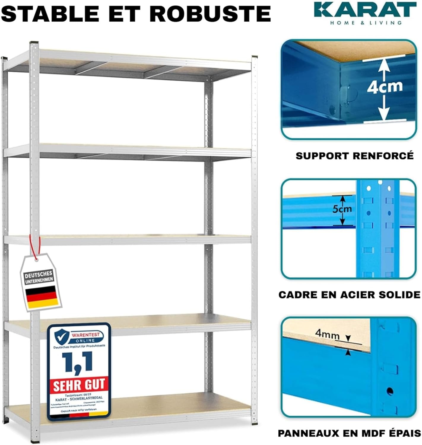 2 X Rayonnages pour charges lourdes, 200 x 120 x 60 cm, Galvanisé, Capacité de charge max :  875 kg - 3