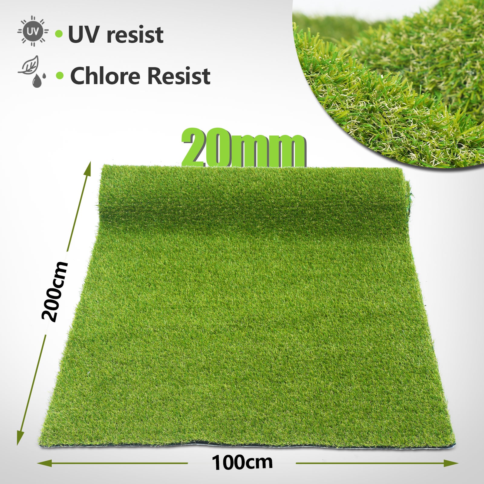 Gazon Synthétique 1X2M (Largeur X Longueur) Épaisseur 7MM Type Tapis - Gamm vert