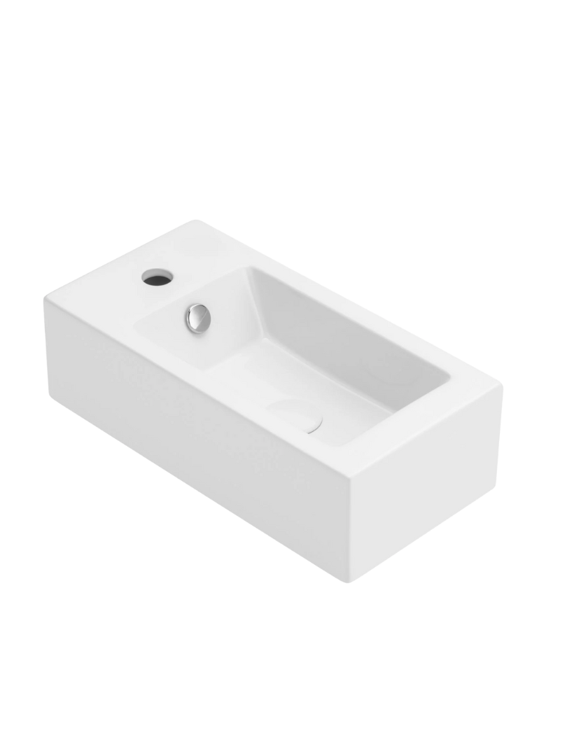 Umywalka ścienna Uptrend AURIS L biały połysk, z otworem na baterię oraz przelewem, lewa 1 szt.