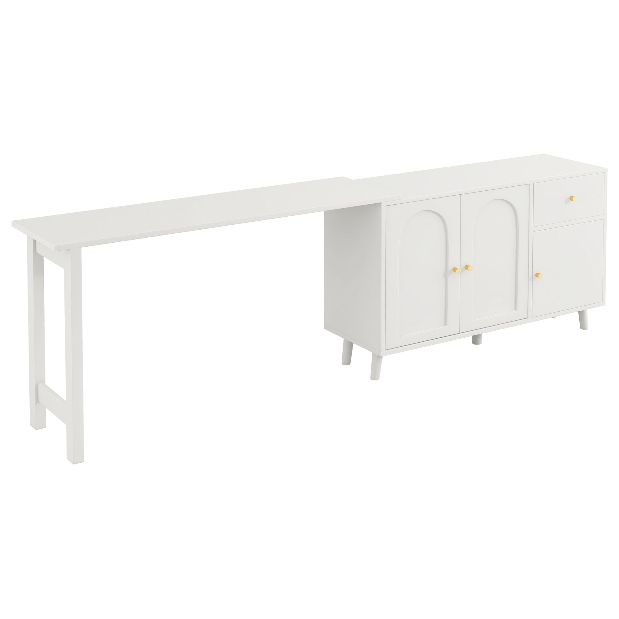 Bureau d'angle pivotant avec 3 portes et 1 tiroir, coiffeuse - 120 x 40 x 74.5 cm - Panneau de particules - Blanc - 8