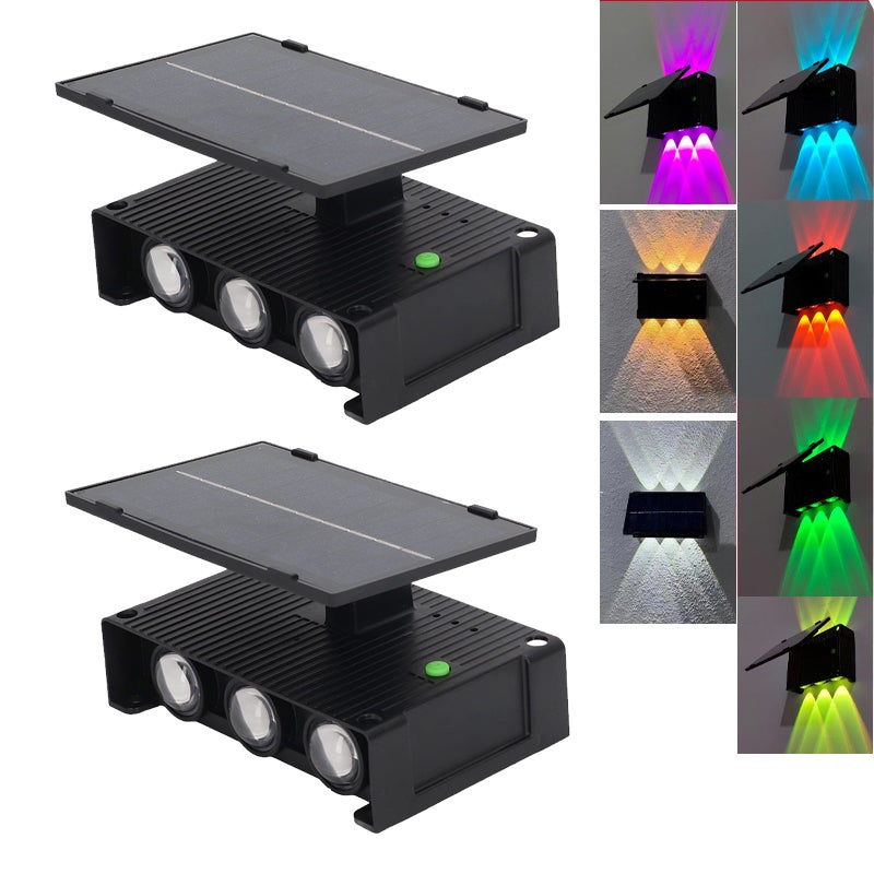 Zestaw zewnętrznych słonecznych lamp ogrodzeniowych słoneczne lampy ścienne LED wysokie i niskie słoneczne oświetlenie pokładowe dekoracja RGB