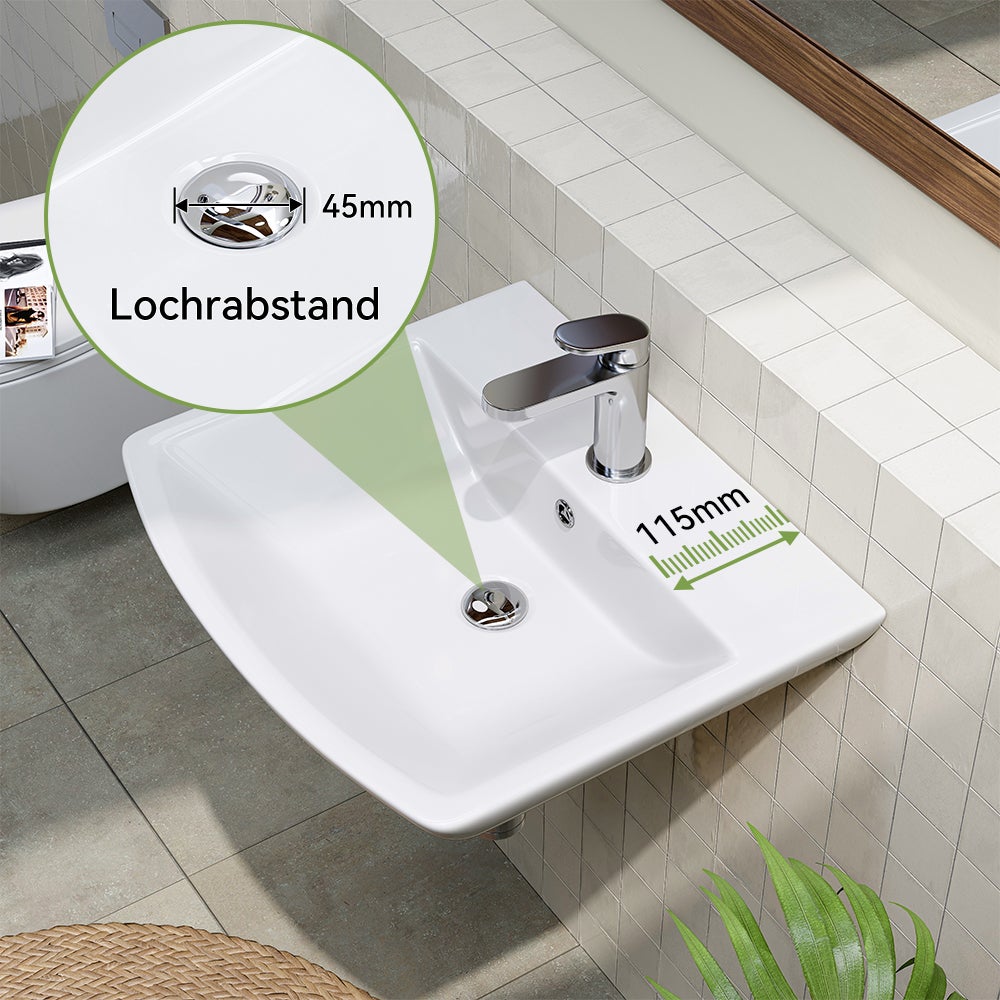 Lavabo en céramique, 1 trou pour robinet, avec trop-plein, pour petits invités, WC, petit lavabo, en céramique, blanc, 48 x 42 cm HOROW - 6