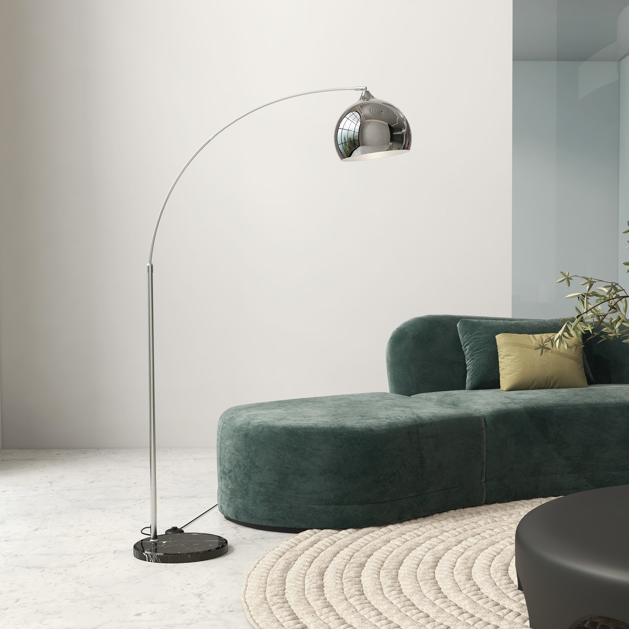 Lampadaire lampe de salon arc réglable pied marbre style vintage 40W E27 dim. 100-115L x 30l x 170-180H cm noir gris - 3