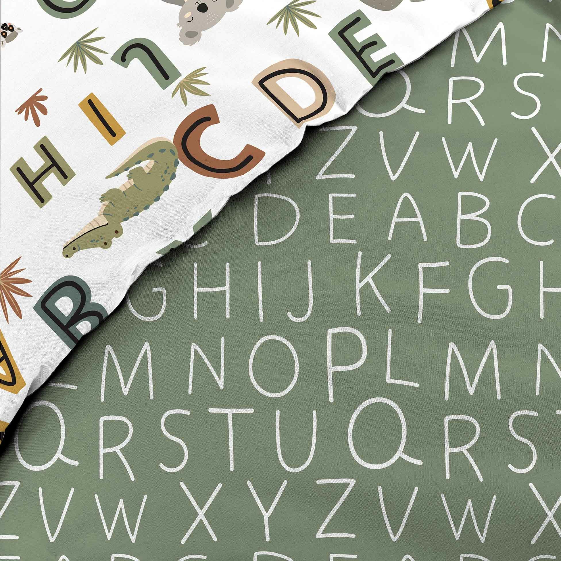 Parure de lit enfant TIGRY 140x200 cm – 100% coton – 1 taie tête de tigre – Réversible alphabet & jungle - 3