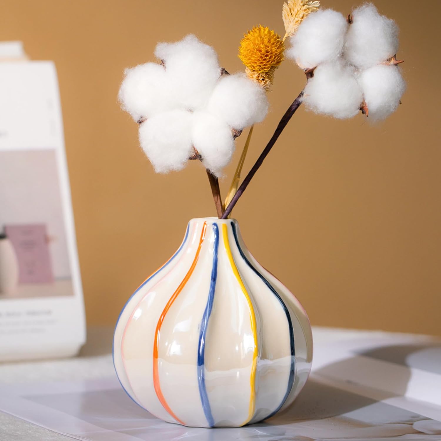 Nowoczesny mały ceramiczny wazon do salonu w stylu nordyckim – wazon estetyczny w kolorze tęczy – boho wazon na kwiaty do domu i salonu