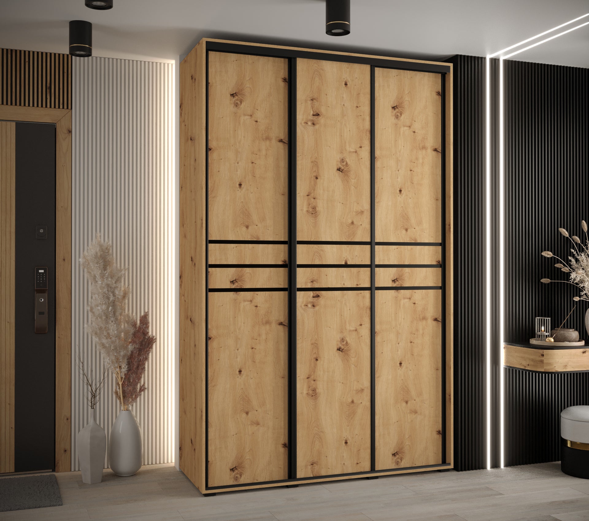 Szafa przesuwna wysoka Davos 10 150 x 60 x 235,2 cm artisan + artisan + u. czarny - Abiks Meble - 2