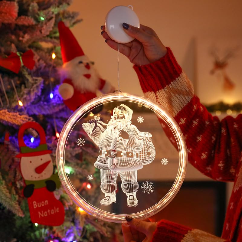 3 Luci Di Natale A LED Con Ventosa: Ghirlanda, Scatola E Babbo Natale - Timer 6/18h - Per Finestre