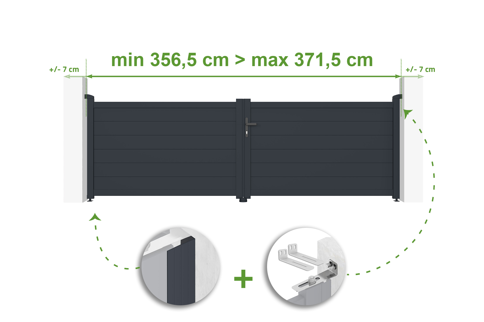 Brama skrzydłowa regulowana szerokość 3,5m EIGER wys. 115cm szare aluminium