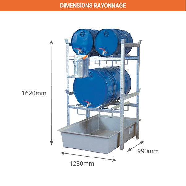 Rayonnage en acier 2 fûts de 200L ou 4 fûts de 60L - 245006 - 2