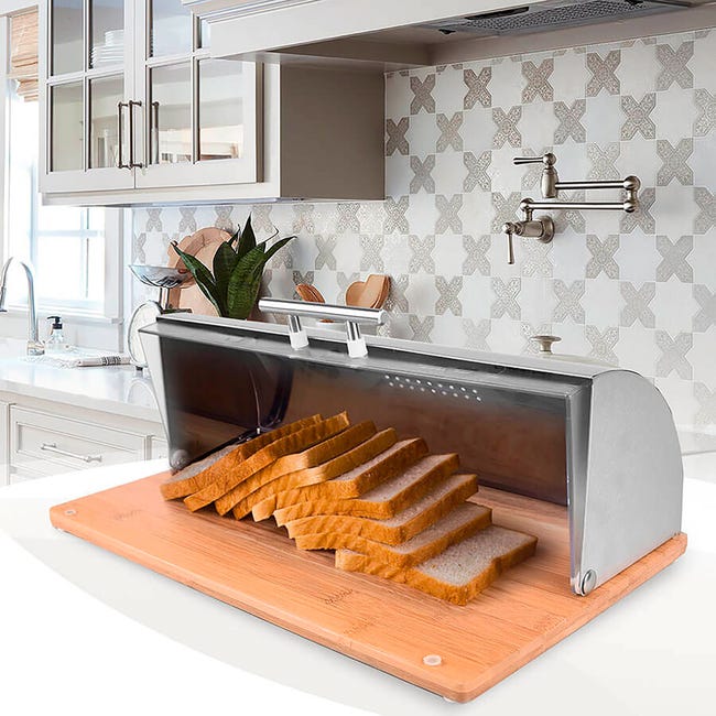 Porta Pane In Acciaio Inox Con 6 Scomparti | Design Senza Cuciture, Multifunzione Per Cucina - Foto 8